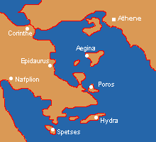 Kaartje Athene en de Argolische en Saronische Eilanden