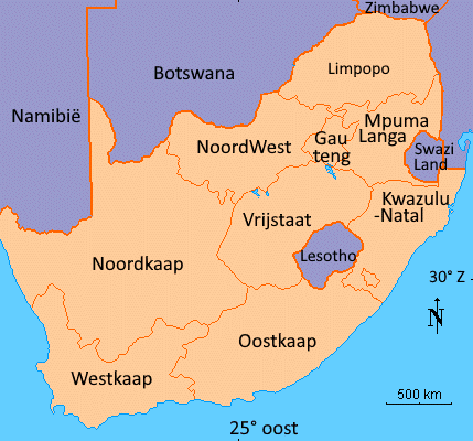 Kaartje Zuid Afrika